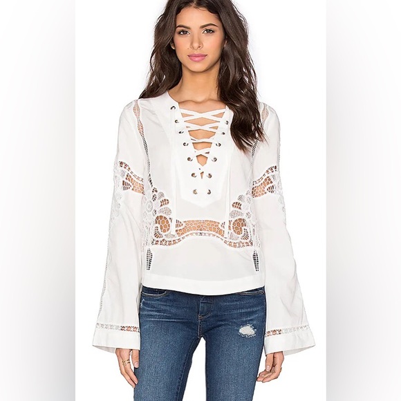 Free people bittersweet top long sleeve crochet cutout designs boho top lace up - Picture 1 of 6